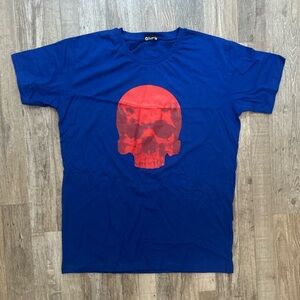 Catacombs of Paris Skull Blue Red Bold Graphic T-Shirt 100% Cotton Size Medium